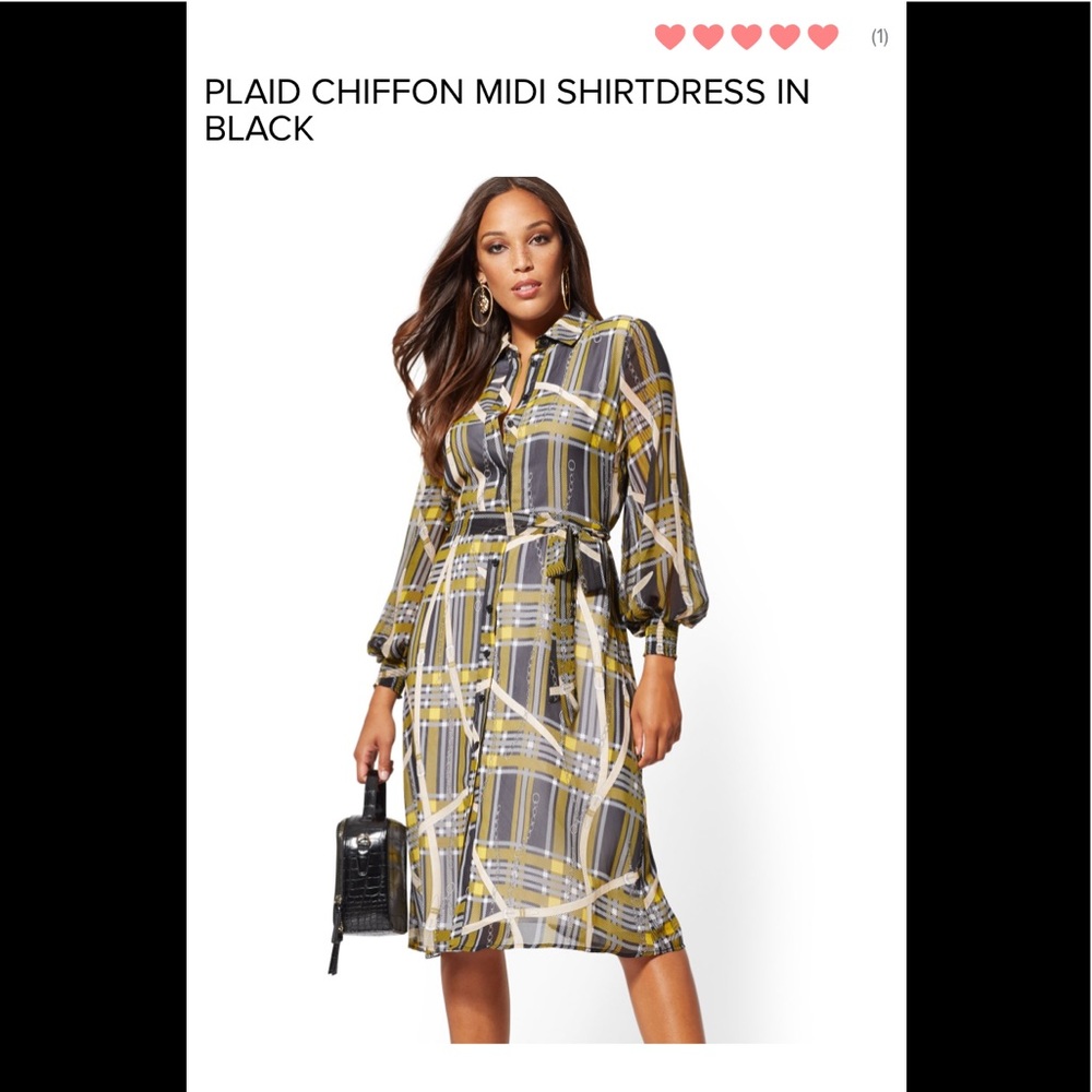 New York & Co Plaid Chiffon Midi Shirtdress